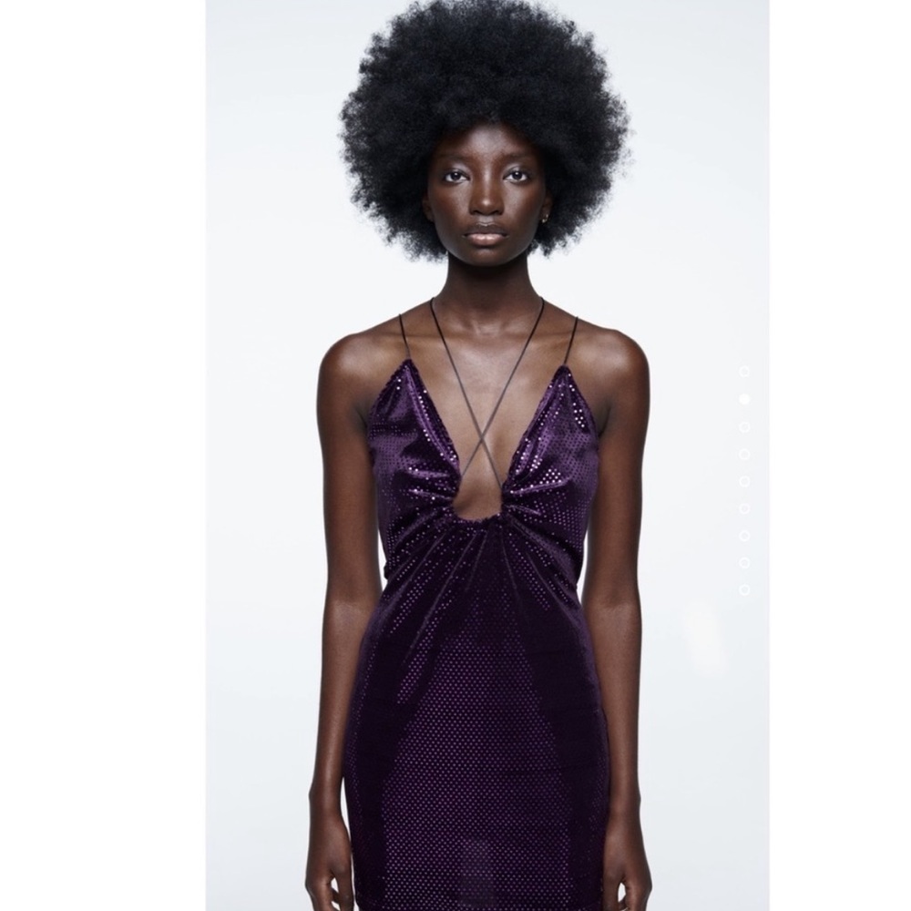 🆕 ZARA Sequin ‘Festive Days’ Strappy Cut Out Mini Dress in Purple SZ S